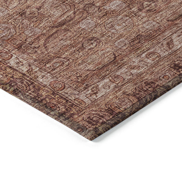 HomeRoots 5' Terra Cotta and Rust Floral Washable Area Rug - Durable, Stylish, Indoor/Outdoor Accent Piece 620198