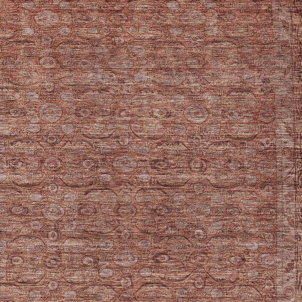 HomeRoots 5' Terra Cotta and Rust Floral Washable Area Rug - Durable, Stylish, Indoor/Outdoor Accent Piece 620198
