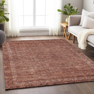 HomeRoots 5' Terra Cotta and Rust Floral Washable Area Rug - Durable, Stylish, Indoor/Outdoor Accent Piece 620198
