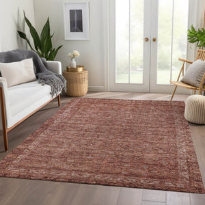 HomeRoots 5' Terra Cotta and Rust Floral Washable Area Rug - Durable, Stylish, Indoor/Outdoor Accent Piece 620198
