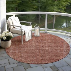 HomeRoots 8' Round Floral Area Rug in Terra Cotta & Rust - Durable, Washable Design for Indoor & Outdoor Use 620199
