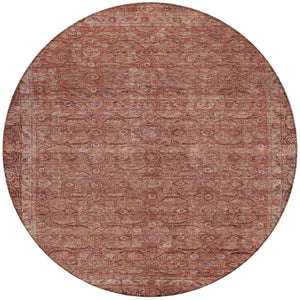 HomeRoots 8' Round Floral Area Rug in Terra Cotta & Rust - Durable, Washable Design for Indoor & Outdoor Use 620199