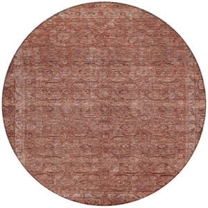 HomeRoots 8' Round Floral Area Rug in Terra Cotta & Rust - Durable, Washable Design for Indoor & Outdoor Use 620199
