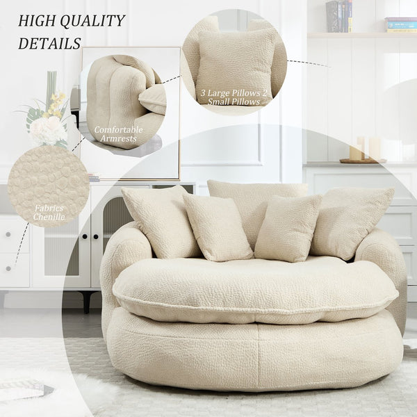 English Elm Oversized Memory Foam Chenille Bean Bag Sofa with Wrap-Around Backrest and Lumbar Support for Adults Beige W395P359408