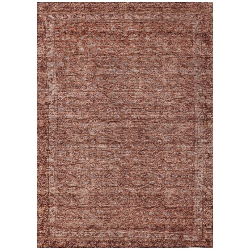 HomeRoots 8' X 10' Terra Cotta Floral Area Rug - Washable, Durable, Indoor/Outdoor, Perfect for High-Traffic Areas 620200