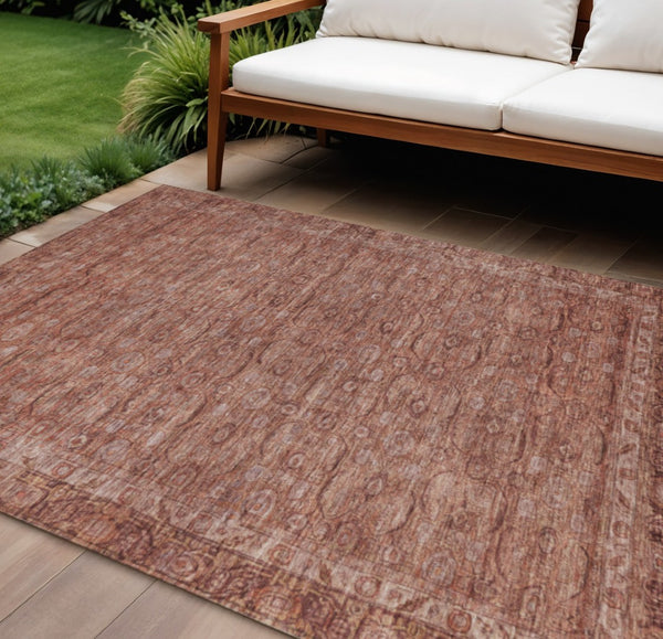HomeRoots 9' X 12' Terra Cotta & Rust Floral Washable Rug - Elegant Indoor/Outdoor Design for High-Traffic Areas 620201