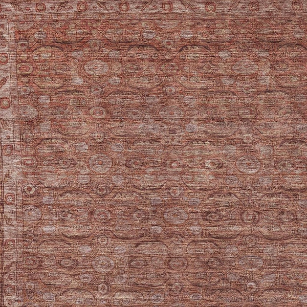 HomeRoots 9' X 12' Terra Cotta & Rust Floral Washable Rug - Elegant Indoor/Outdoor Design for High-Traffic Areas 620201