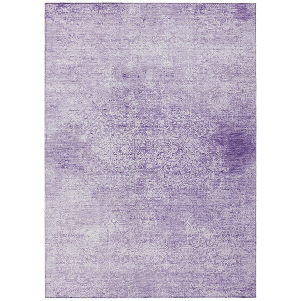 HomeRoots 5' Lilac and Ivory Floral Medallion Area Rug - Washable, Durable for Indoor & Outdoor Spaces, Stylish! 620222