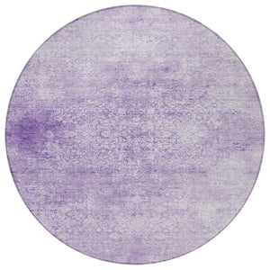 HomeRoots 8' Lilac and Ivory Round Floral Medallion Rug - Washable, Durable, Perfect for Indoor/Outdoor Spaces! 620223