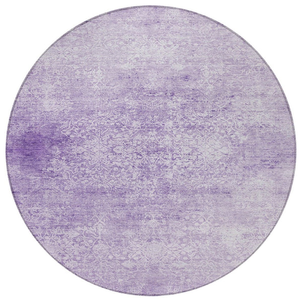 HomeRoots 8' Lilac and Ivory Round Floral Medallion Rug - Washable, Durable, Perfect for Indoor/Outdoor Spaces! 620223