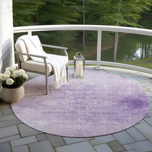 HomeRoots 8' Lilac and Ivory Round Floral Medallion Rug - Washable, Durable, Perfect for Indoor/Outdoor Spaces! 620223