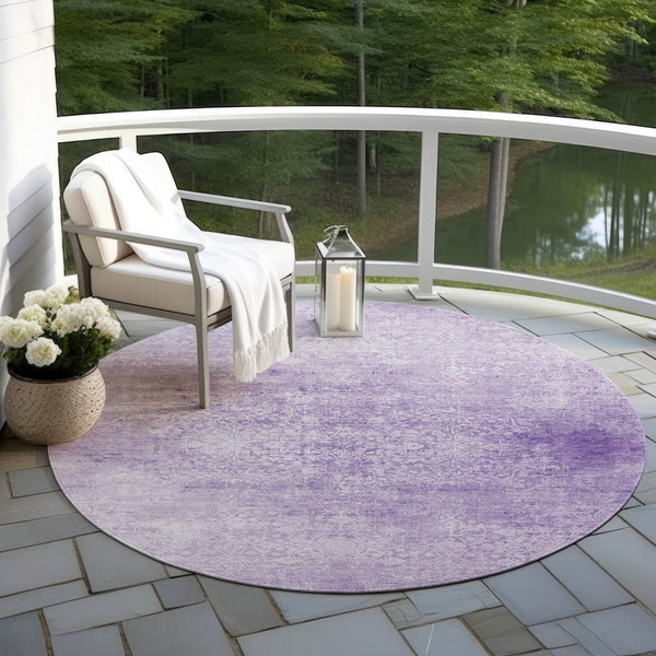 HomeRoots 8' Lilac and Ivory Round Floral Medallion Rug - Washable, Durable, Perfect for Indoor/Outdoor Spaces! 620223