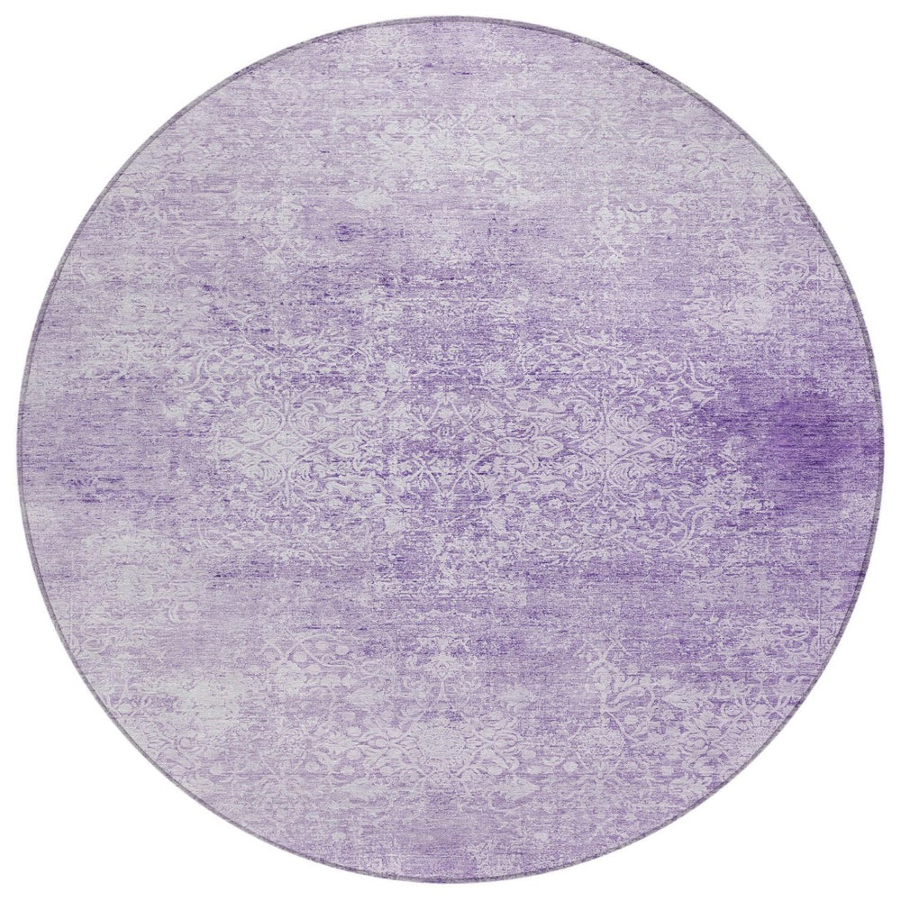HomeRoots 8' Lilac and Ivory Round Floral Medallion Rug - Washable, Durable, Perfect for Indoor/Outdoor Spaces! 620223