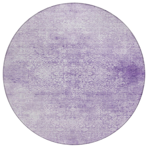 HomeRoots 8' Lilac and Ivory Round Floral Medallion Rug - Washable, Durable, Perfect for Indoor/Outdoor Spaces! 620223