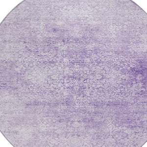 HomeRoots 8' Lilac and Ivory Round Floral Medallion Rug - Washable, Durable, Perfect for Indoor/Outdoor Spaces! 620223