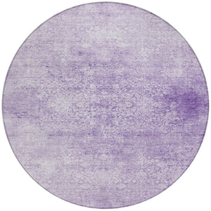 HomeRoots 8' Lilac and Ivory Round Floral Medallion Rug - Washable, Durable, Perfect for Indoor/Outdoor Spaces! 620223