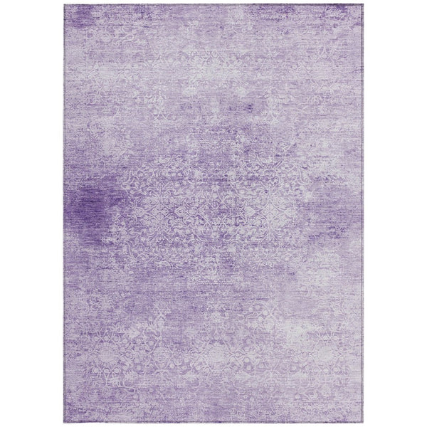HomeRoots 9' X 12' Elegant Lilac & Ivory Floral Medallion Rug – Washable, Durable for Indoor/Outdoor Use 620225