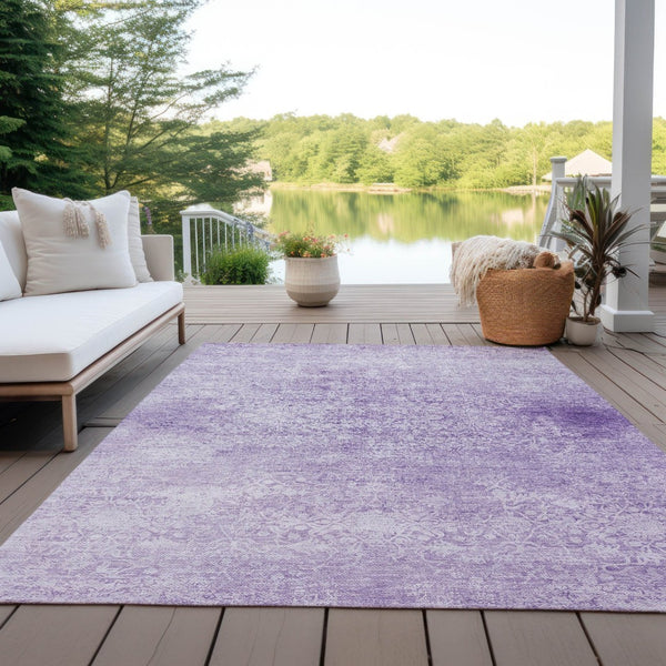 HomeRoots 9' X 12' Elegant Lilac & Ivory Floral Medallion Rug – Washable, Durable for Indoor/Outdoor Use 620225