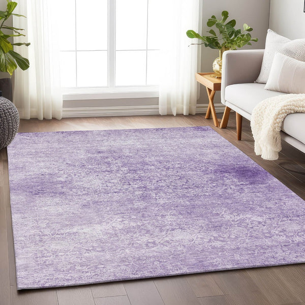 HomeRoots 9' X 12' Elegant Lilac & Ivory Floral Medallion Rug – Washable, Durable for Indoor/Outdoor Use 620225