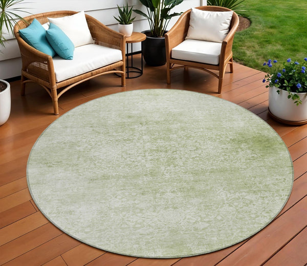 HomeRoots 8' Sage and Ivory Floral Medallion Round Area Rug - Washable, Durable, Stylish for Indoor & Outdoor Use 620229