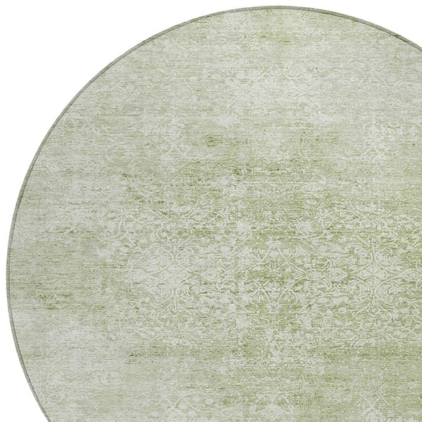 HomeRoots 8' Sage and Ivory Floral Medallion Round Area Rug - Washable, Durable, Stylish for Indoor & Outdoor Use 620229