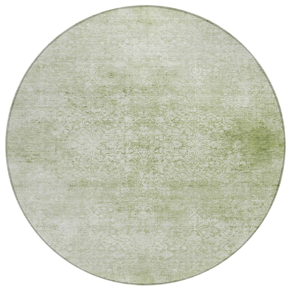 HomeRoots 8' Sage and Ivory Floral Medallion Round Area Rug - Washable, Durable, Stylish for Indoor & Outdoor Use 620229