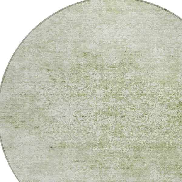 HomeRoots 8' Sage and Ivory Floral Medallion Round Area Rug - Washable, Durable, Stylish for Indoor & Outdoor Use 620229