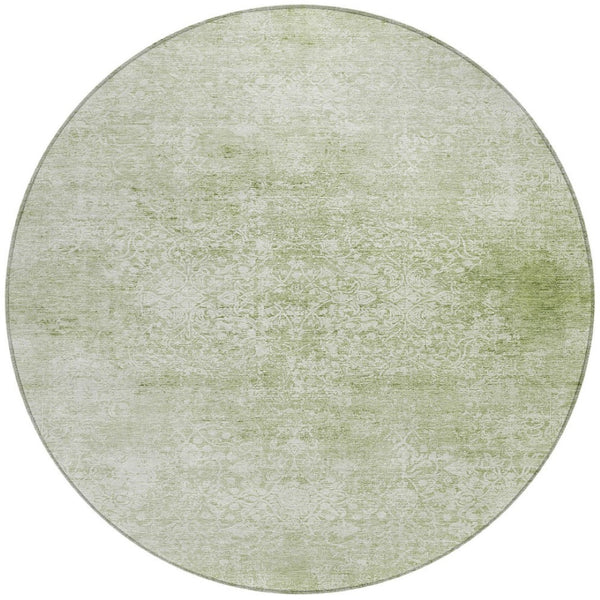 HomeRoots 8' Sage and Ivory Floral Medallion Round Area Rug - Washable, Durable, Stylish for Indoor & Outdoor Use 620229