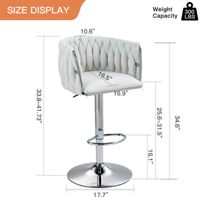 English Elm 360° Swivel Bar Stools Set of 2 with High-Rebound Cushions, Adjustable Counter Height, Sleek Chrome Frame for Kitchen Island and Cafe Seating Beige W2215P184992