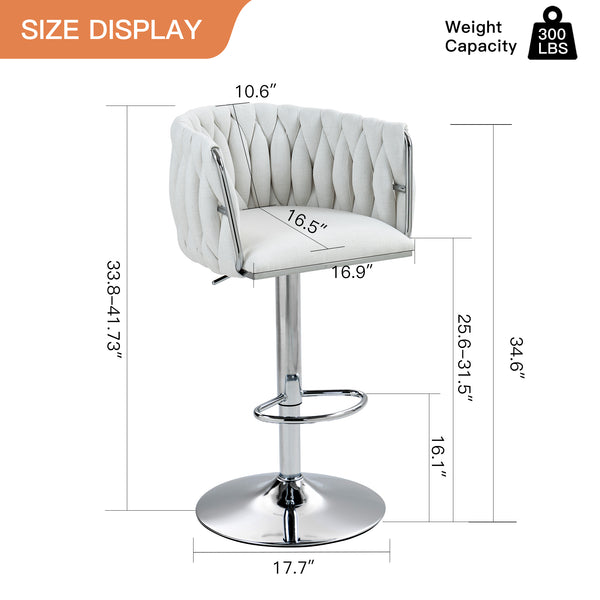English Elm 360° Swivel Bar Stools Set of 2 with High-Rebound Cushions, Adjustable Counter Height, Sleek Chrome Frame for Kitchen Island and Cafe Seating Beige W2215P184992