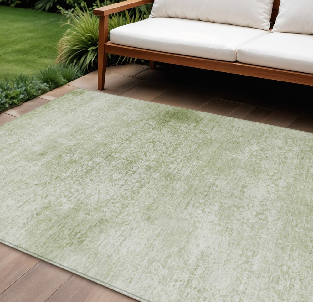 HomeRoots 9' X 12' Sage Floral Medallion Rug - Washable Indoor/Outdoor Carpet for High-Traffic Areas & Style 620231