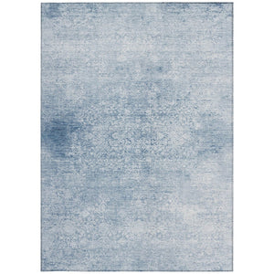 HomeRoots 5' Sky Blue and Ivory Floral Medallion Area Rug - Washable, Durable, Perfect for Indoor & Outdoor Use 620234