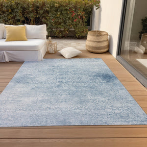 HomeRoots 5' Sky Blue and Ivory Floral Medallion Area Rug - Washable, Durable, Perfect for Indoor & Outdoor Use 620234