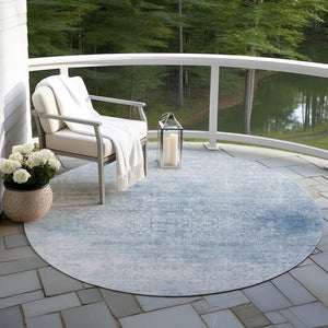 HomeRoots 8' Sky Blue Floral Medallion Area Rug – Washable, Durable, Stylish for Indoor & Outdoor Spaces! 620235