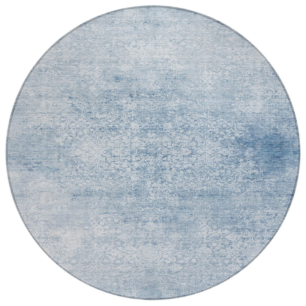 HomeRoots 8' Sky Blue Floral Medallion Area Rug – Washable, Durable, Stylish for Indoor & Outdoor Spaces! 620235