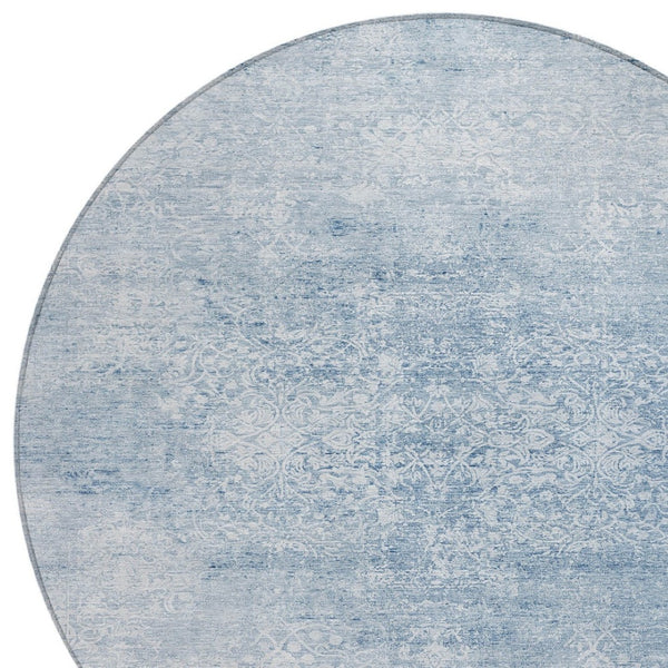 HomeRoots 8' Sky Blue Floral Medallion Area Rug – Washable, Durable, Stylish for Indoor & Outdoor Spaces! 620235
