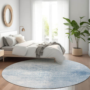 HomeRoots 8' Sky Blue Floral Medallion Area Rug – Washable, Durable, Stylish for Indoor & Outdoor Spaces! 620235