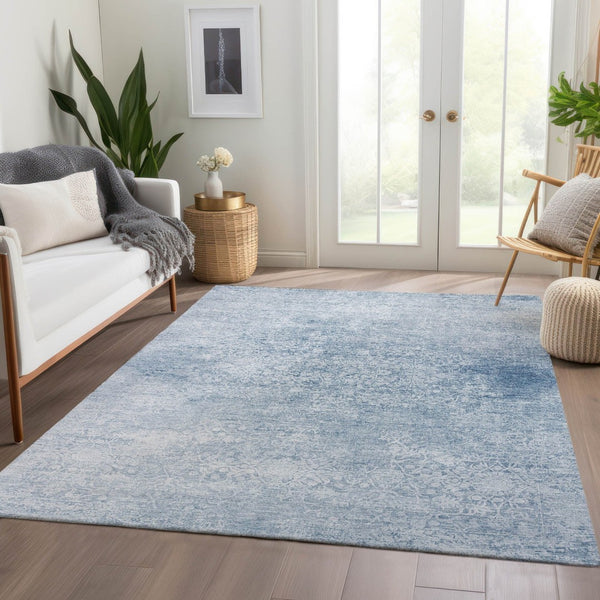 HomeRoots 8' Sky Blue & Ivory Floral Medallion Indoor Outdoor Area Rug - Washable, Durable & Stylish Design! 620236