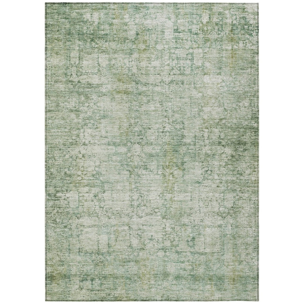 HomeRoots 5' Artichoke Green & Ivory Abstract Washable Area Rug – Stylish, Durable, Indoor/Outdoor Use! 620252