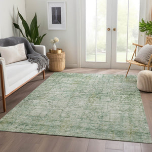 HomeRoots 5' Artichoke Green & Ivory Abstract Washable Area Rug – Stylish, Durable, Indoor/Outdoor Use! 620252