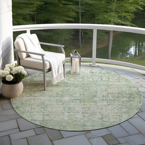 HomeRoots 8' Artichoke Green & Ivory Round Abstract Washable Rug - Stylish Indoor/Outdoor Area Essential 620253