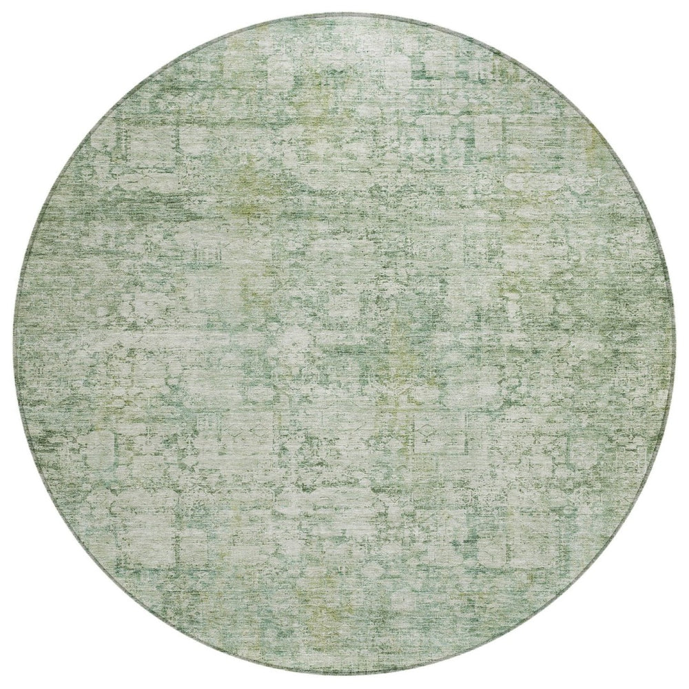 HomeRoots 8' Artichoke Green & Ivory Round Abstract Washable Rug - Stylish Indoor/Outdoor Area Essential 620253