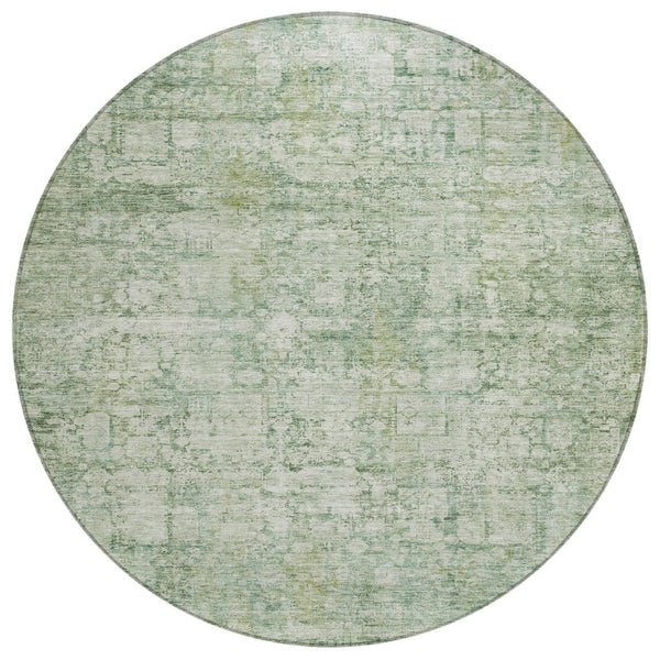 HomeRoots 8' Artichoke Green & Ivory Round Abstract Washable Rug - Stylish Indoor/Outdoor Area Essential 620253