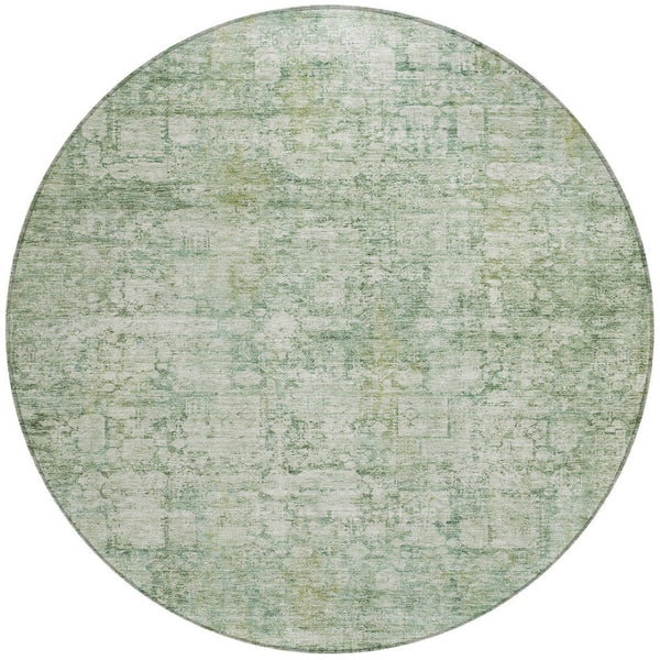 HomeRoots 8' Artichoke Green & Ivory Round Abstract Washable Rug - Stylish Indoor/Outdoor Area Essential 620253