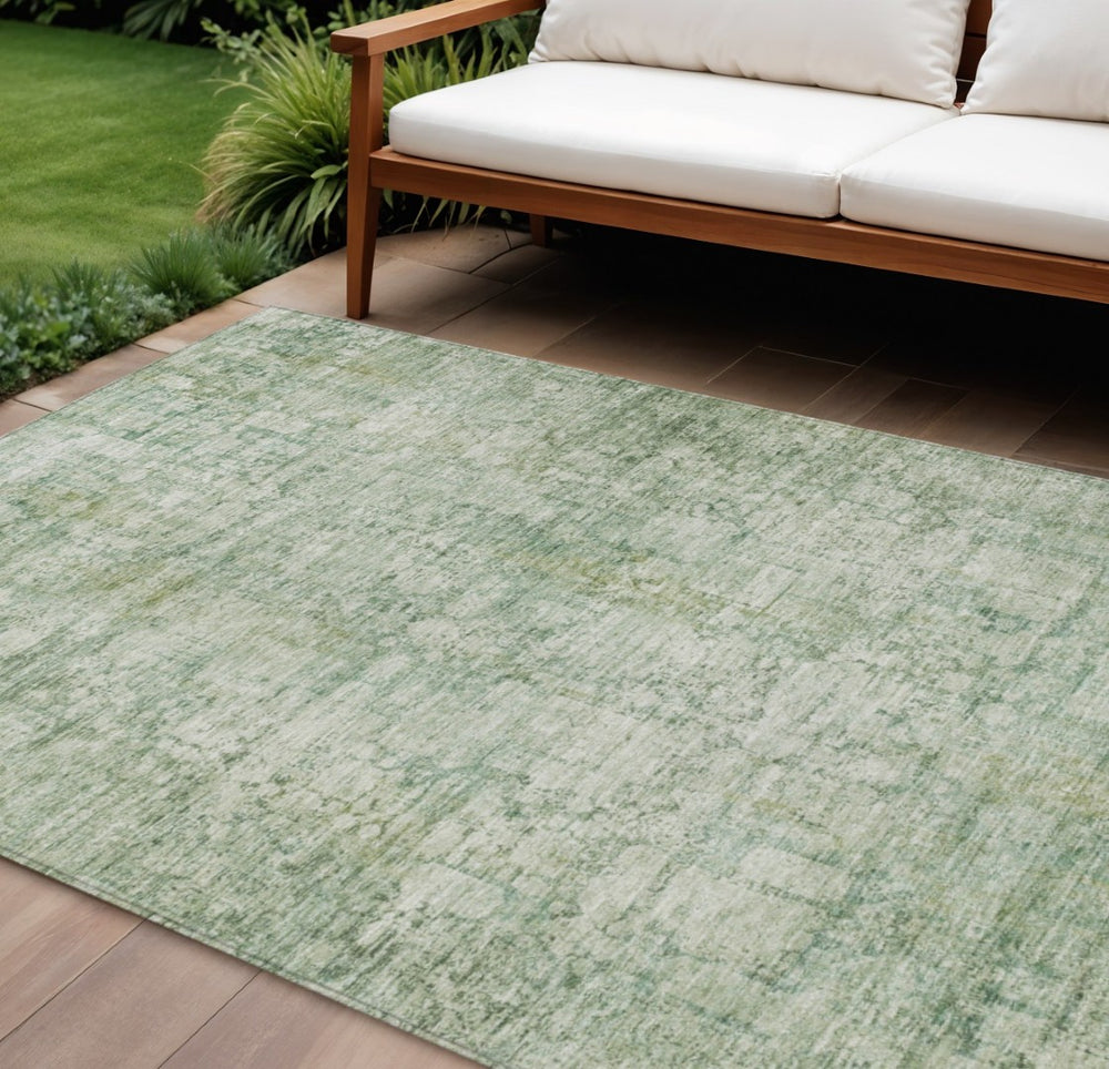 HomeRoots 8' X 10' Artichoke Green & Ivory Abstract Area Rug – Durable, Washable, Versatile for Indoor/Outdoor Use 620254