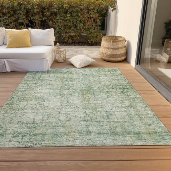 HomeRoots 10' Artichoke Green & Ivory Abstract Washable Area Rug - Stylish, Durable, Indoor/Outdoor Versatility! 620256