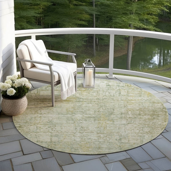 HomeRoots 8' Beige and Ivory Round Abstract Area Rug – Stylish, Washable, Durable for Indoor & Outdoor Use 620259