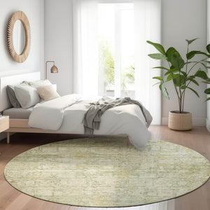 HomeRoots 8' Beige and Ivory Round Abstract Area Rug – Stylish, Washable, Durable for Indoor & Outdoor Use 620259