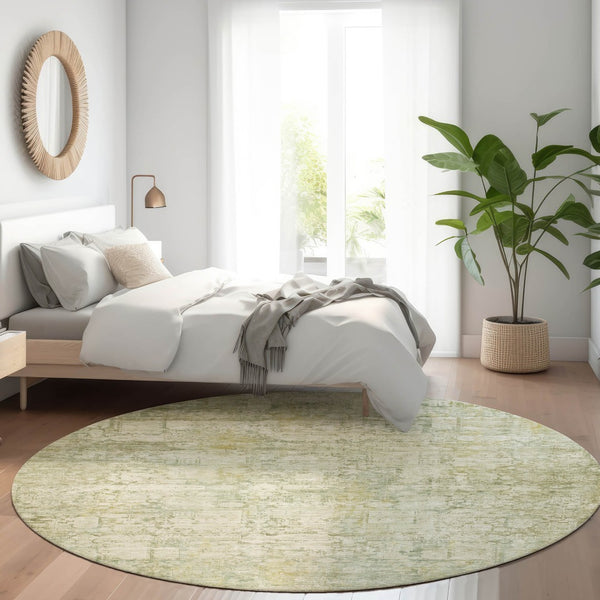 HomeRoots 8' Beige and Ivory Round Abstract Area Rug – Stylish, Washable, Durable for Indoor & Outdoor Use 620259