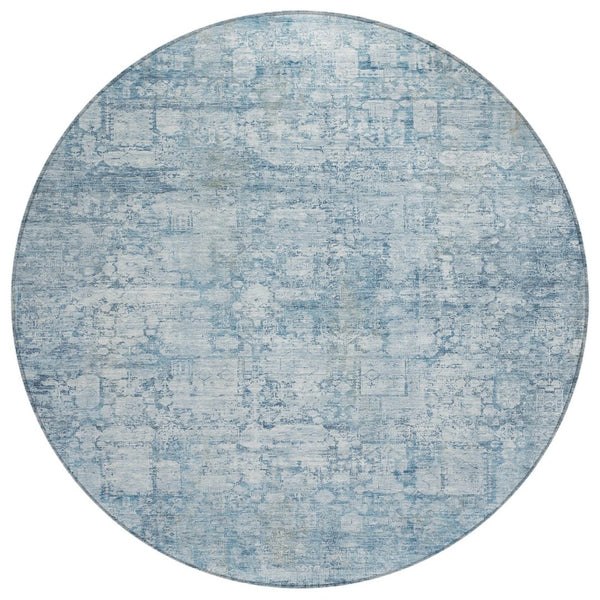 HomeRoots 8' Blue Abstract Washable Round Area Rug - Stylish, Durable, Indoor & Outdoor, Stain-Resistant Design 620265